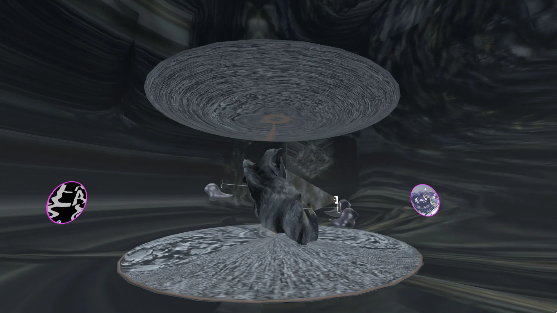 A still image of a mass-like entity with a portal to the XRHub scene in the background