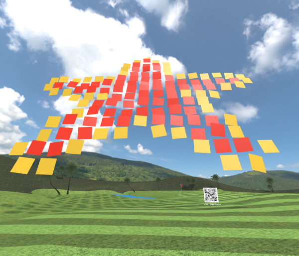 A star formed with red and yellow pixels in an open field, an example picture of an XR scene in the metaverse